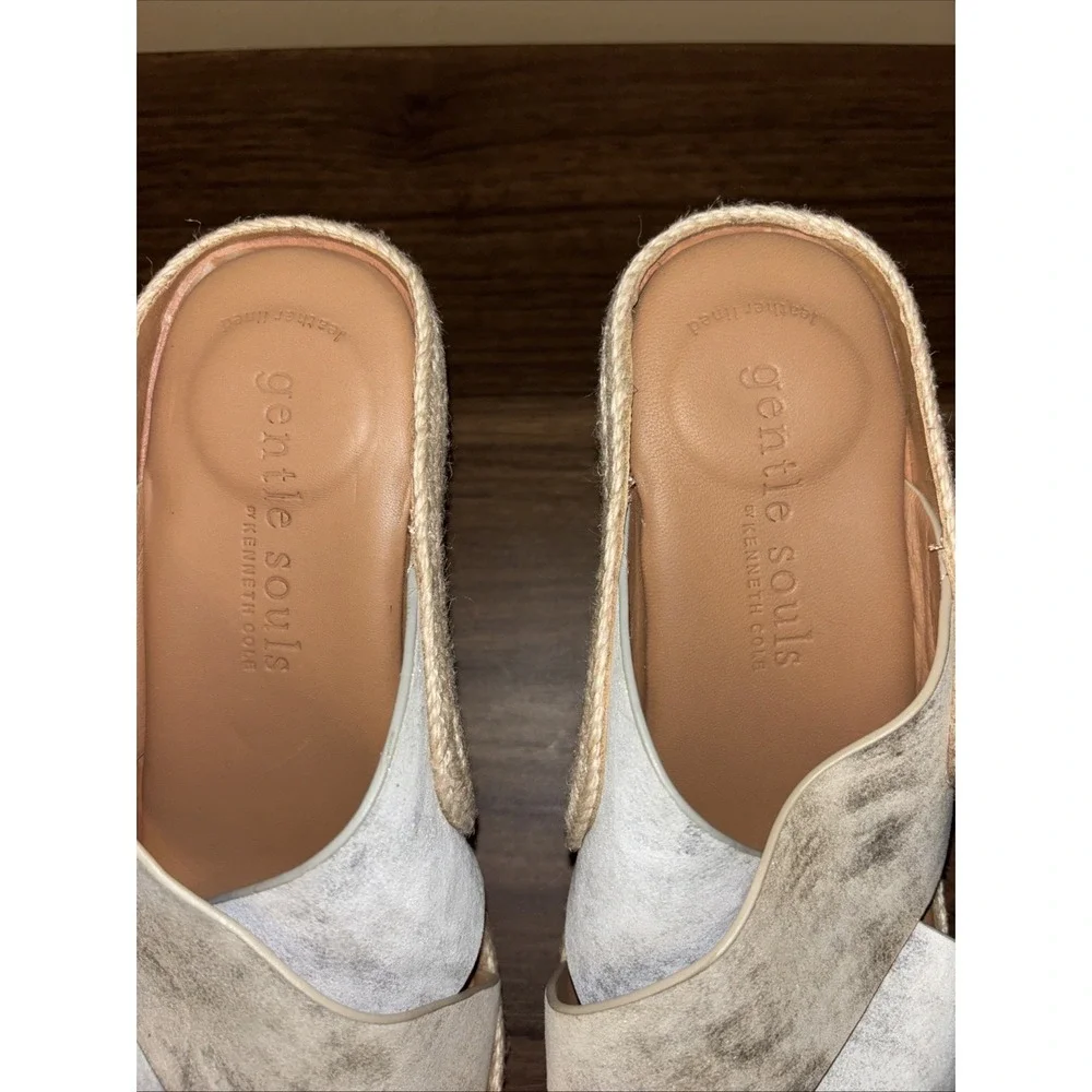 $189 Gentle Souls Porto 7.5 Slide Sandals Wedge Leather Silver Gold Espadrilles